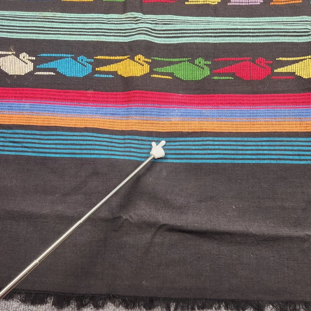 Vintage Guatemalan Mayan Handwoven Textile Wall Hanging Warrior Bird Black 68x32